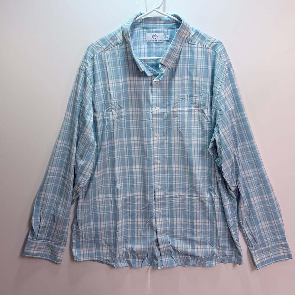 Southern Tide Performance Shirt Size XXL Blue Plaid